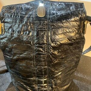 Elegant Black Genuine Eel Skin Women's Bag with Gold Hardware Borim
